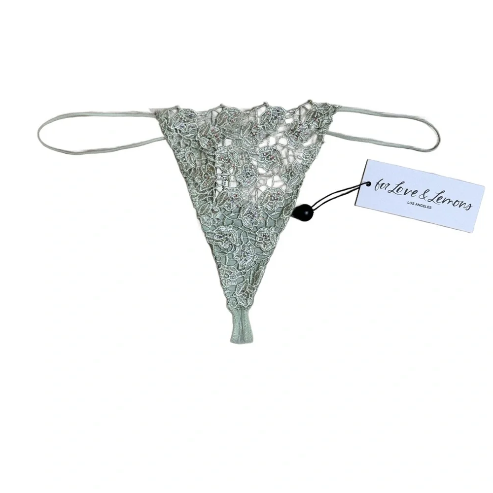For Love & Lemons‎ Lace Rhinestone’s Thong Sage - S. $79